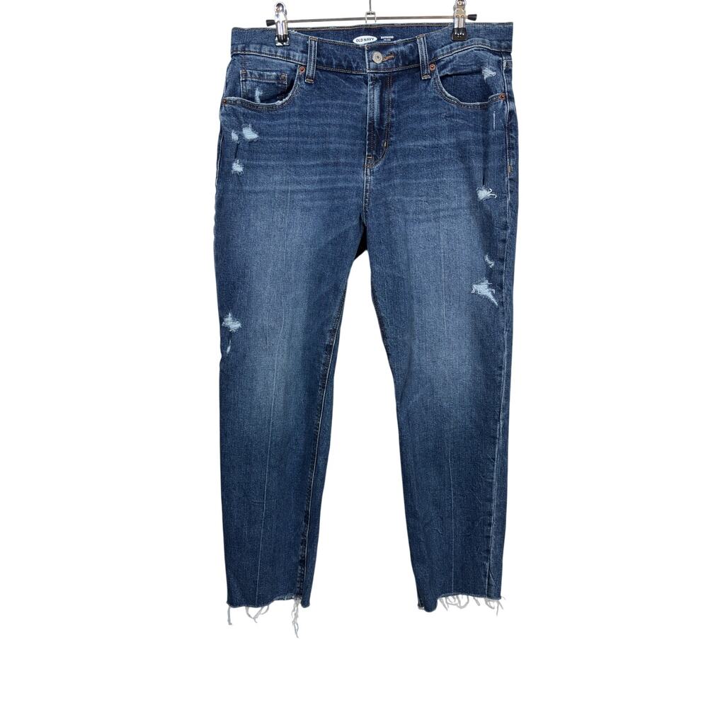 Old Navy Boyfriend Jeans Womens 8 Blue Mid Rise Distressed Raw Hem